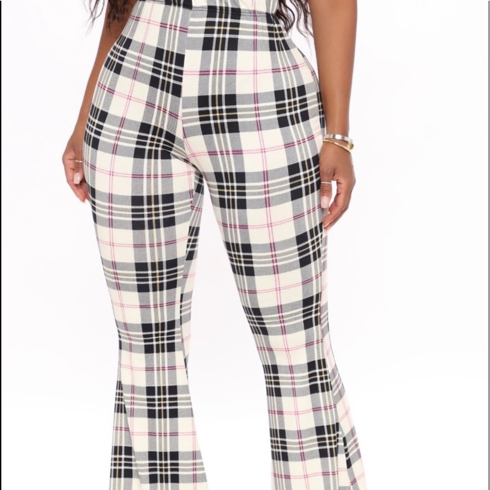 Plaid High Rise Pants at fashion nova they are a size medium. Flare out at knee